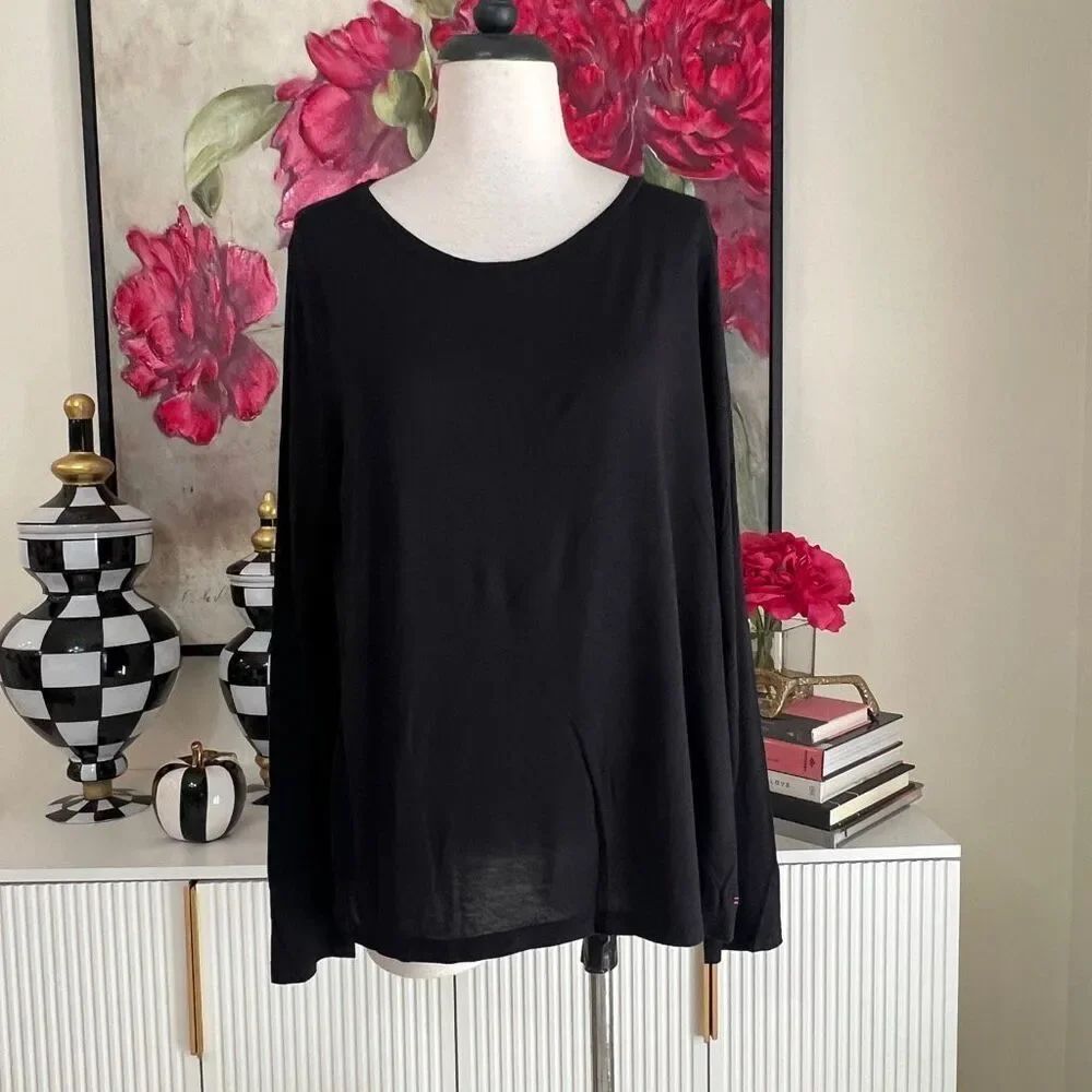 Peace Love World Women's Round Neck Long Sleeve Tunic Pullover Blouse Large